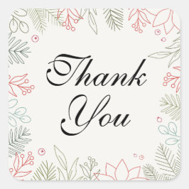 フローラ赤と緑のフレームありがとう スクエアシール