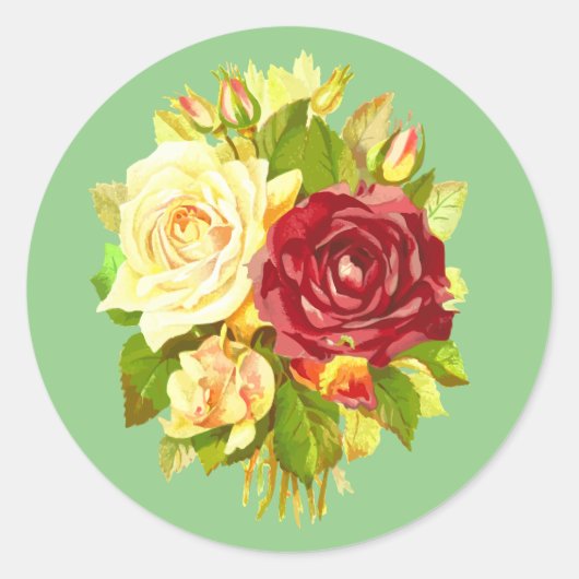 フローラ赤と黄色のローズシール封筒用シール ラウンドシール (正面)