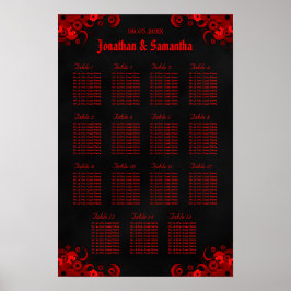 フローラ赤と黒の15のテー結婚ブルの座席表 ポスター