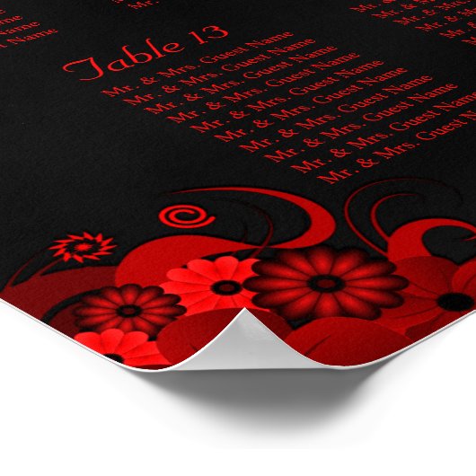 フローラ赤と黒の15のテー結婚ブルの座席表 ポスター (角)