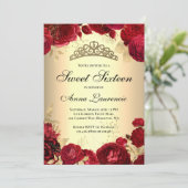 フローラ赤エレガントと金ゴールドをテーマにしたSweet sixteen 招待状 (スタンド正面)