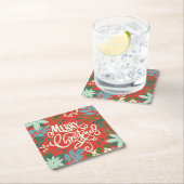 フローラ赤クリスマス スクエアペーパーコースター (インサイチュ)