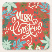 フローラ赤クリスマス スクエアペーパーコースター (正面)
