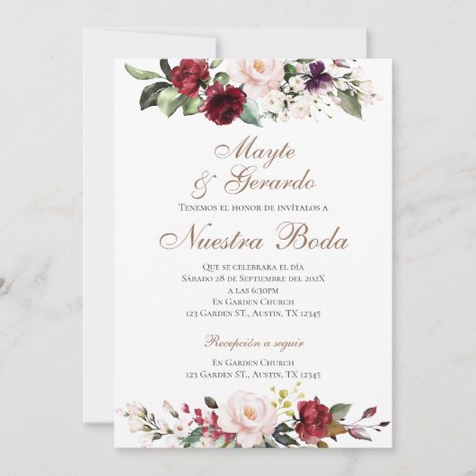 フローラ赤スペインの結婚式招待状 招待状 (正面)