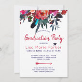 フローラ赤ネイビーブーケPHOTO卒業式パーティー 招待状 (正面)