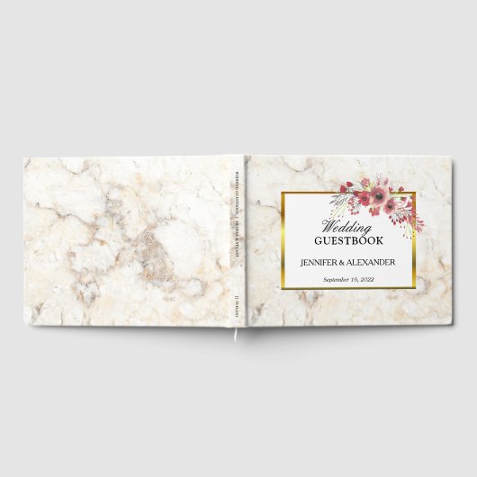 フローラ赤ピンクの水の色の白い大理石結婚の ゲストブック (全面)