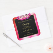 フローラ赤ピンク大理石パターンブラック製品ラベル スクエアシール (封筒)