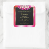 フローラ赤ピンク大理石パターンブラック製品ラベル スクエアシール (バッグ)