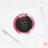 フローラ赤ピンク大理石パターンブラック製品ラベル ラウンドシール (封筒)