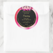 フローラ赤ピンク大理石パターンブラック製品ラベル ラウンドシール (バッグ)