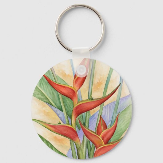 フローラ赤ヘリコニア熱帯絵を描の花 キーホルダー (正面)