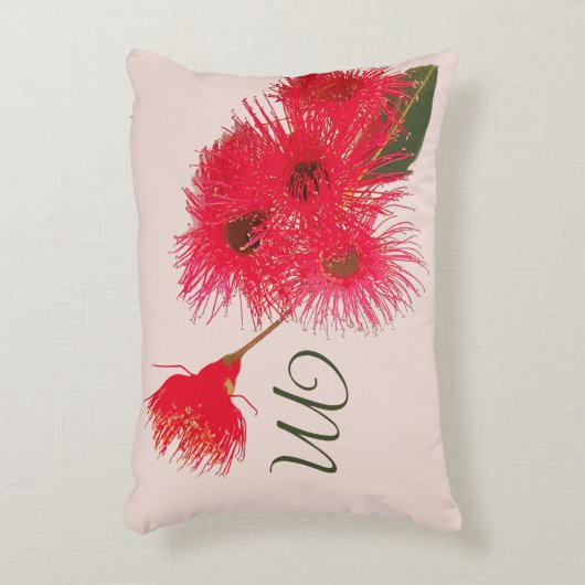 フローラ赤ユーカリ花モノグラム アクセントクッション (正面(垂直))