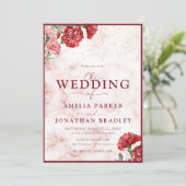 フローラ赤大理石スクリプトオーバーレイ結婚ズInvitati 招待状 (スタンド正面)