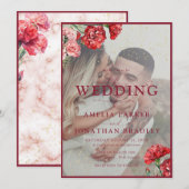 フローラ赤大理石スクリプトオーバーレイ結婚ズInvitati 招待状 (正面/裏面)