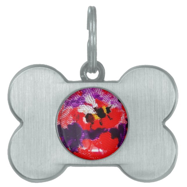 フローラ赤紫フラワービーカラフル ペットネームタグ (正面)