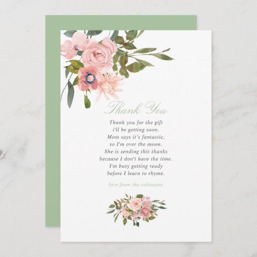 フローラ赤面とセージ赤ちゃんシャワーありがとう サンキューカード (正面/裏面)
