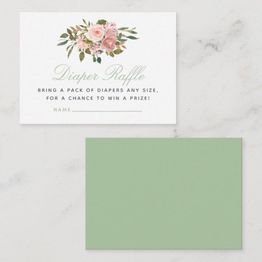 フローラ赤面とセージ赤ちゃんシャワーおむつラッフル エンクロージャーカード (正面/裏面)
