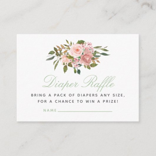 フローラ赤面とセージ赤ちゃんシャワーおむつラッフル エンクロージャーカード (正面)