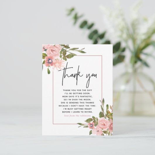 フローラ赤面とバラ金ゴールドベビーシャワーありがとう サンキューカード (スタンド正面)