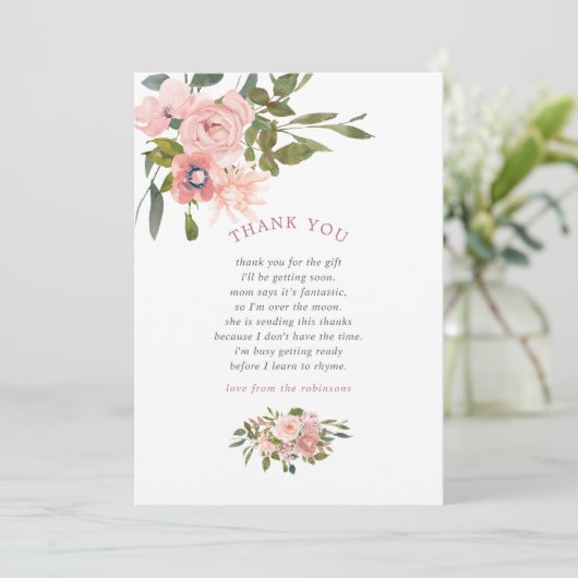 フローラ赤面とバラ金ゴールドベビーシャワーありがとう サンキューカード (スタンド正面)