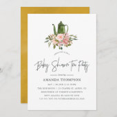 フローラ赤面と金ゴールドベビーシャワー茶パーティー 招待状 (正面/裏面)