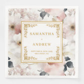 フローラ赤面アイボリー金ゴールド水結婚色のナプキン (正面)