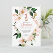 フローラ赤面エレガントピンクファースト誕生日 招待状 (スタンド正面)
