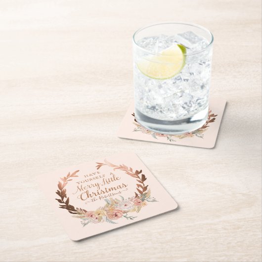 フローラ赤面グリッターバラ金ゴールドエレガントクリスマス スクエアペーパーコースター (インサイチュ)