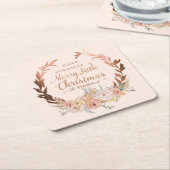 フローラ赤面グリッターバラ金ゴールドエレガントクリスマス スクエアペーパーコースター (アングル)