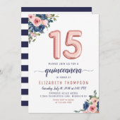 フローラ赤面ネイビーバラ金ゴールドバルーンキンセアニラ 招待状 (正面/裏面)