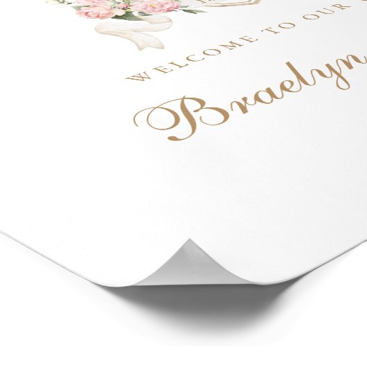 フローラ赤面バラクレストモノグラムウェルカムサイン ポスター (角)