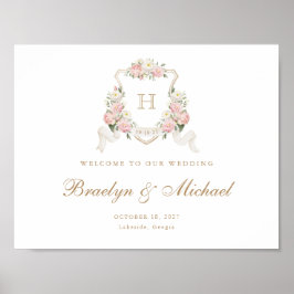 フローラ赤面バラクレストモノグラムウェルカムサイン ポスター