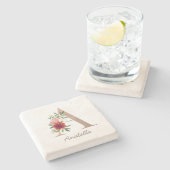 フローラ赤面パーソナライズされたの花束文字「 A 」 ストーンコースター (横)