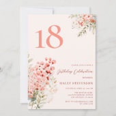 フローラ赤面ピお洒落ンク18誕生日 招待状 (正面)