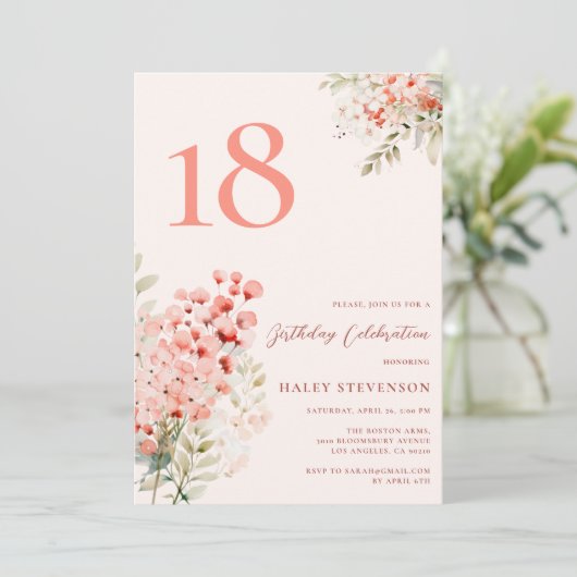 フローラ赤面ピお洒落ンク18誕生日 招待状 (スタンド正面)