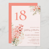 フローラ赤面ピお洒落ンク18誕生日 招待状 (正面/裏面)
