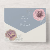 フローラ赤面ピンクとダスティブルー結婚ズ オールインワン招待状 (裏面)
