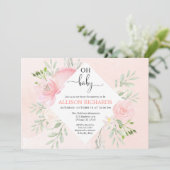 フローラ赤面ピンクと緑の女の子の赤ちゃんシャワー 招待状 (スタンド正面)