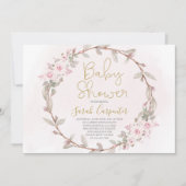 フローラ赤面ピンクのベビーシャワーガール 招待状 (正面)