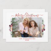 フローラ赤面ピンクのメリークリスマスフォト シーズンカード (正面/裏面)