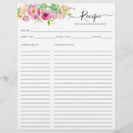 フローラ赤面ピンクウォーターカラーサボスキッチンレシピ チラシ