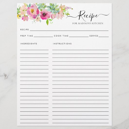 フローラ赤面ピンクウォーターカラーサボスキッチンレシピ チラシ (正面)