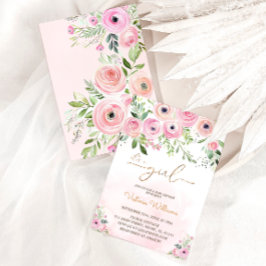 フローラ赤面ピンクガールベビーシャワー 招待状