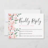 フローラ赤面ピンクキンセアニェラRSVPカード 出欠カード (正面)