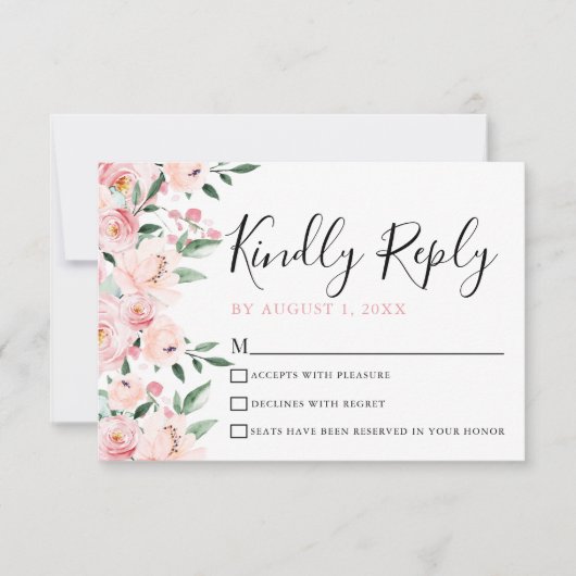フローラ赤面ピンクキンセアニェラRSVPカード 出欠カード (正面)