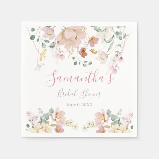フローラ赤面ピンクグリーンエレガントブライダルシャワー スタンダードカクテルナプキン (正面)