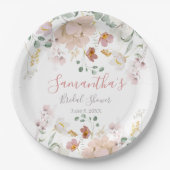 フローラ赤面ピンクグリーンエレガントブライダルシャワー ペーパープレート (正面)