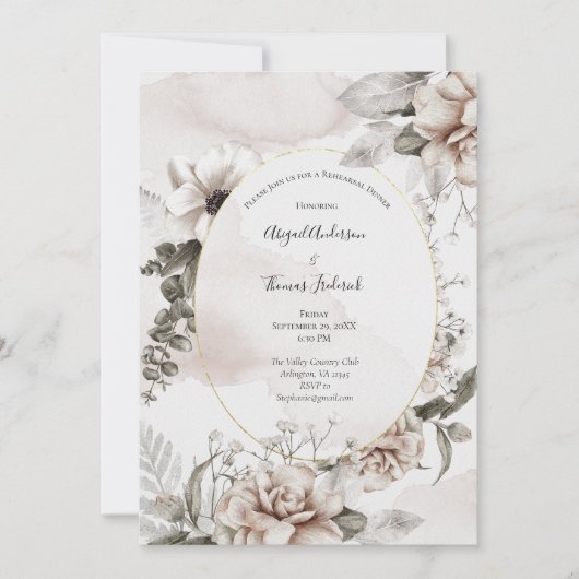 フローラ赤面ピンクグレーリハエレガントーサルディナー 招待状 (正面)