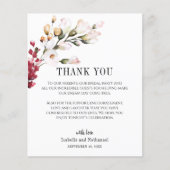 フローラ赤面ピンクサンキューウェディングレセプションカード (正面)