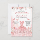フローラ赤面ピンクバイリンガルスペインのキンセアニェラ 招待状 (正面)